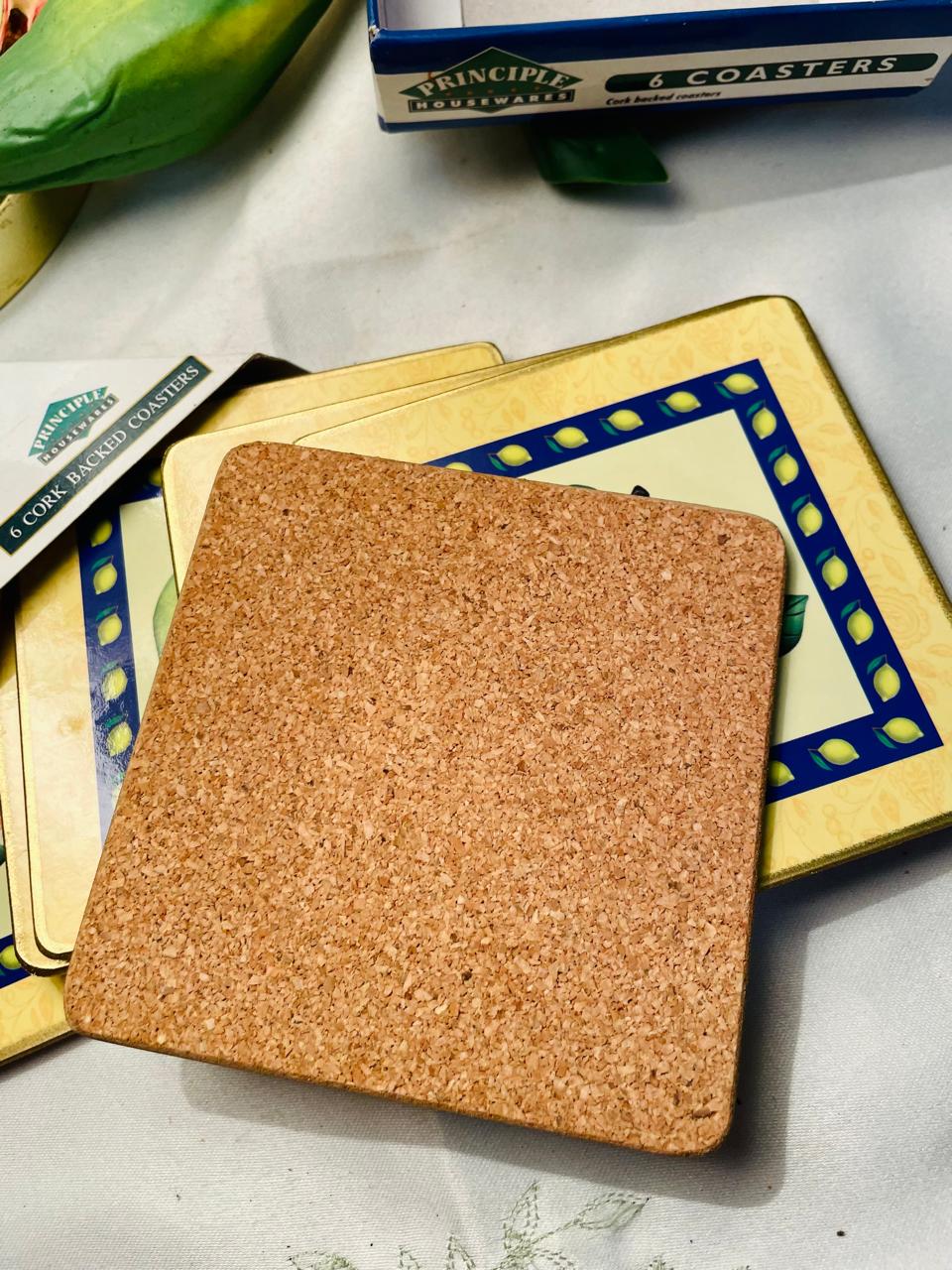 Principle Housewares Lemon Cork-Backed Coasters Set of 6 Approx. 10 cm