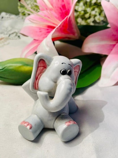White & Pink Elephant Miniature Decor Figurine