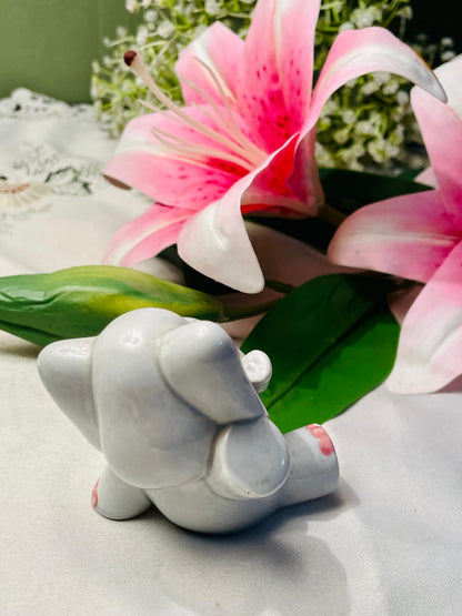 White & Pink Elephant Miniature Decor Figurine