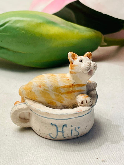 Miniature Cat in “His” Cup Figurine Approx. 4 cm