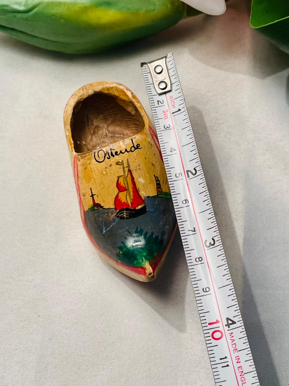 Vintage Ostende Hand-Painted Wooden Clog Souvenir Approx. 9 cm