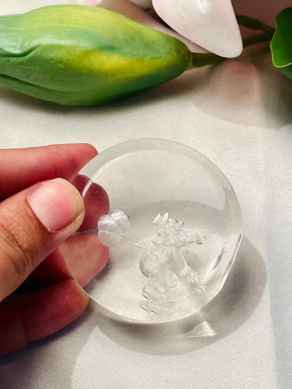 Clear Glass Etched Floral Paperweight Approx. 5 cm