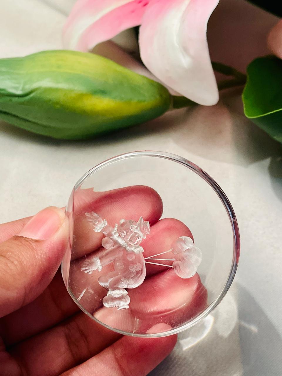 Clear Glass Etched Floral Paperweight Approx. 5 cm