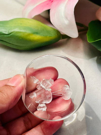 Clear Glass Etched Floral Paperweight Approx. 5 cm