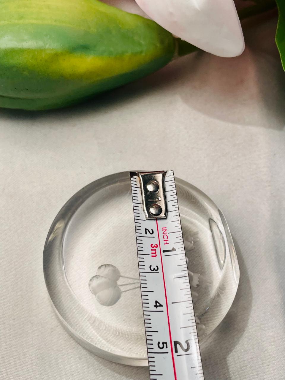 Clear Glass Etched Floral Paperweight Approx. 5 cm