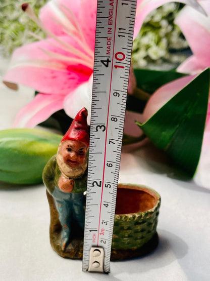 Vintage Gnome Planter Figurine with Basket Pot Approx. 8 cm