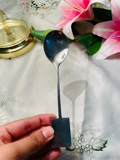 Modern Stainless Steel Serving Spoon with Square Handle Approx. 18 cm