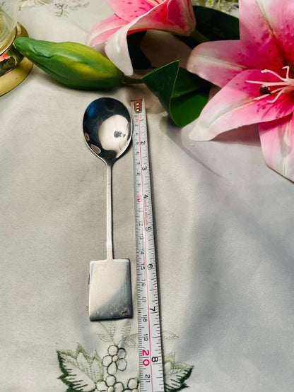 Modern Stainless Steel Serving Spoon with Square Handle Approx. 18 cm
