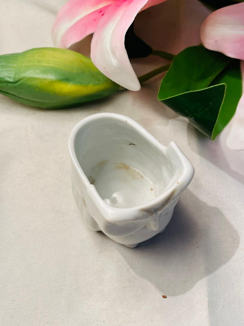 Miniature White Ceramic Basket Planter Approx. 8 cm