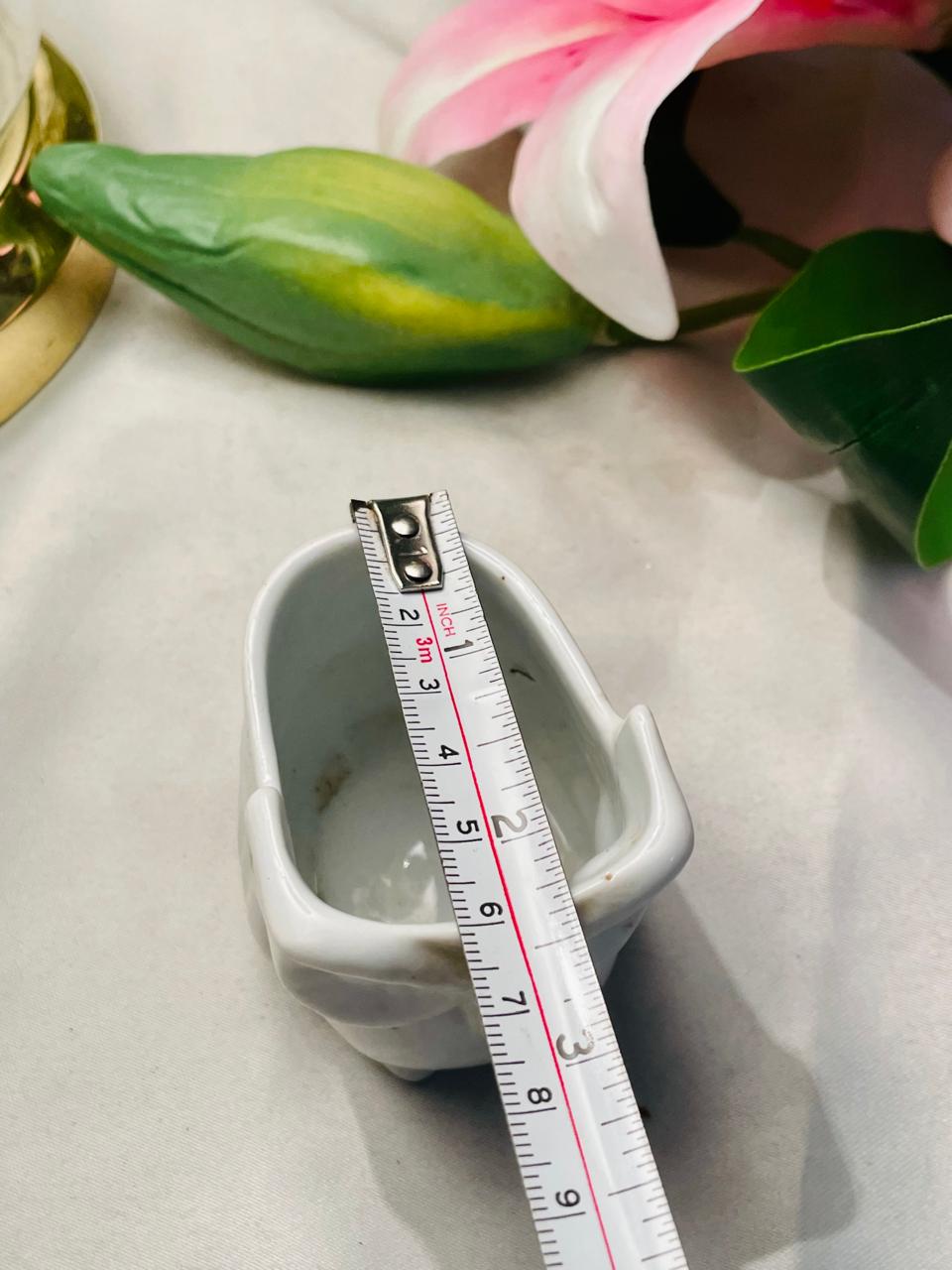 Miniature White Ceramic Basket Planter Approx. 8 cm