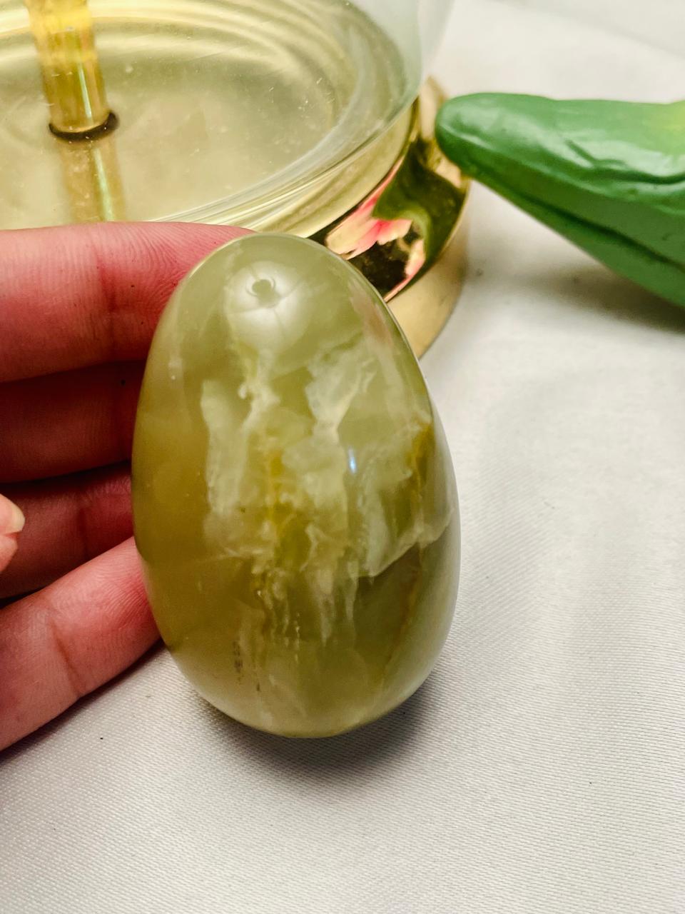 Polished Green Stone Decorative Egg Approx. 6 cm