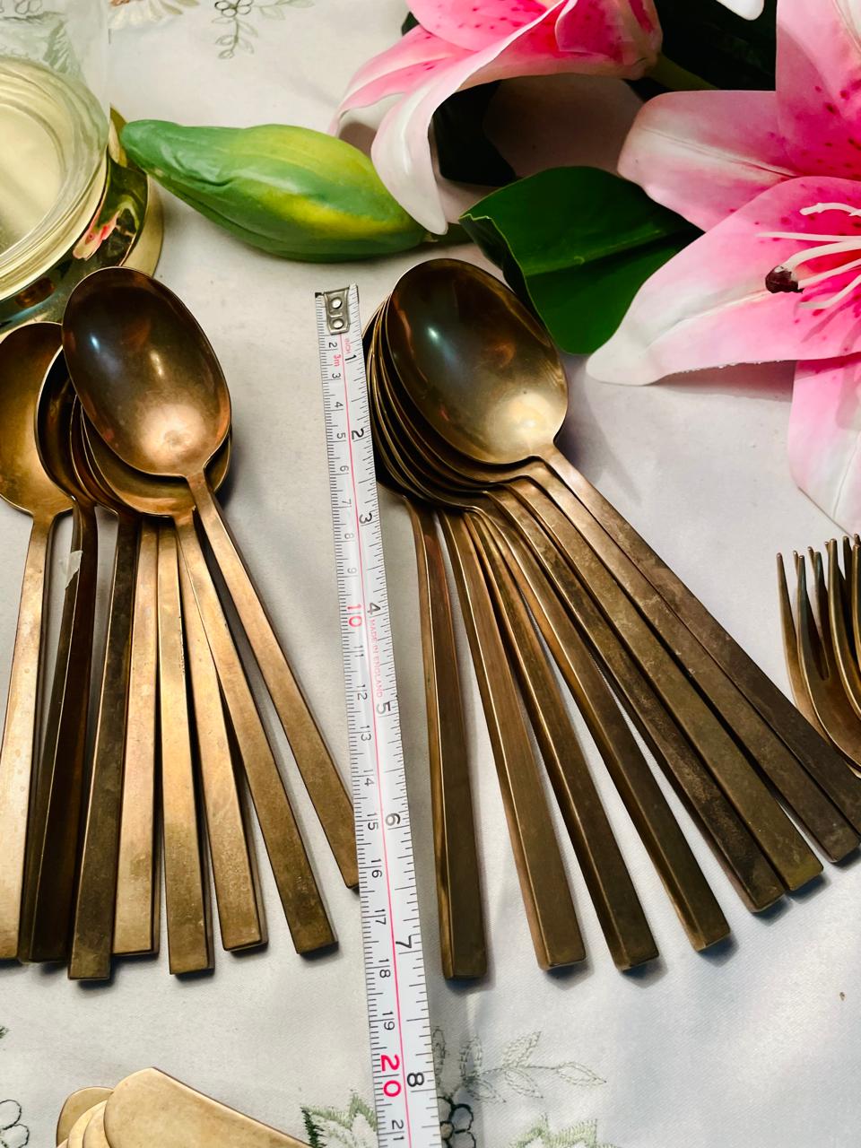 RARE FINDS Brass 8 Persons Flatware Cutlery Set Approx. 32 Pieces