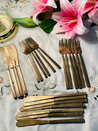 RARE FINDS Brass 8 Persons Flatware Cutlery Set Approx. 32 Pieces