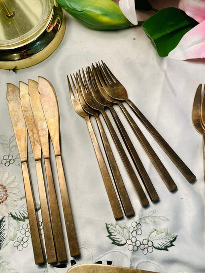 RARE FINDS Brass 8 Persons Flatware Cutlery Set Approx. 32 Pieces