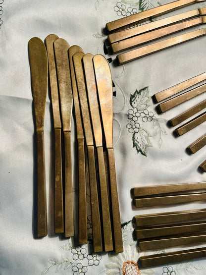 RARE FINDS Brass 8 Persons Flatware Cutlery Set Approx. 32 Pieces