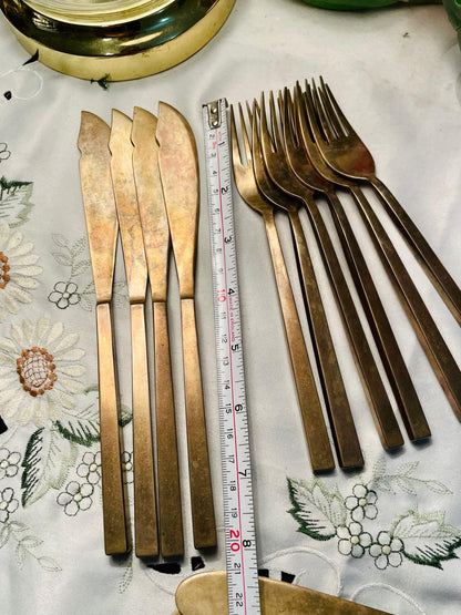 RARE FINDS Brass 8 Persons Flatware Cutlery Set Approx. 32 Pieces