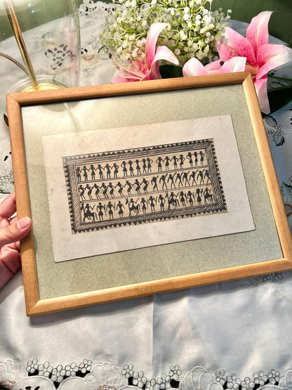 Vintage Framed Figurative Folk-Style Art Approx. 35 cm