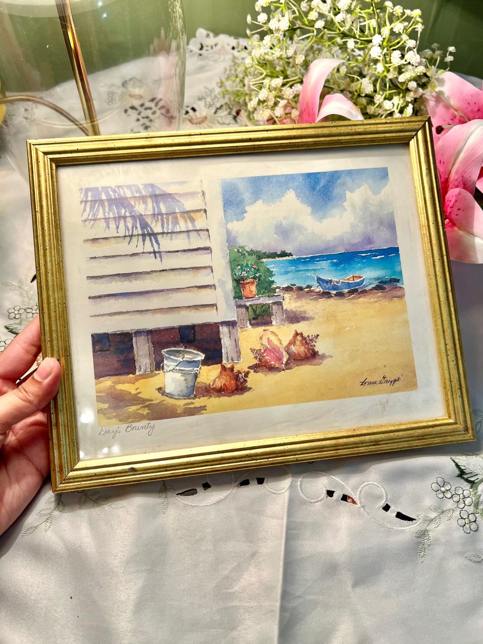 Vintage Coastal Still-Life Framed Art Painting Approx. 31 cm
