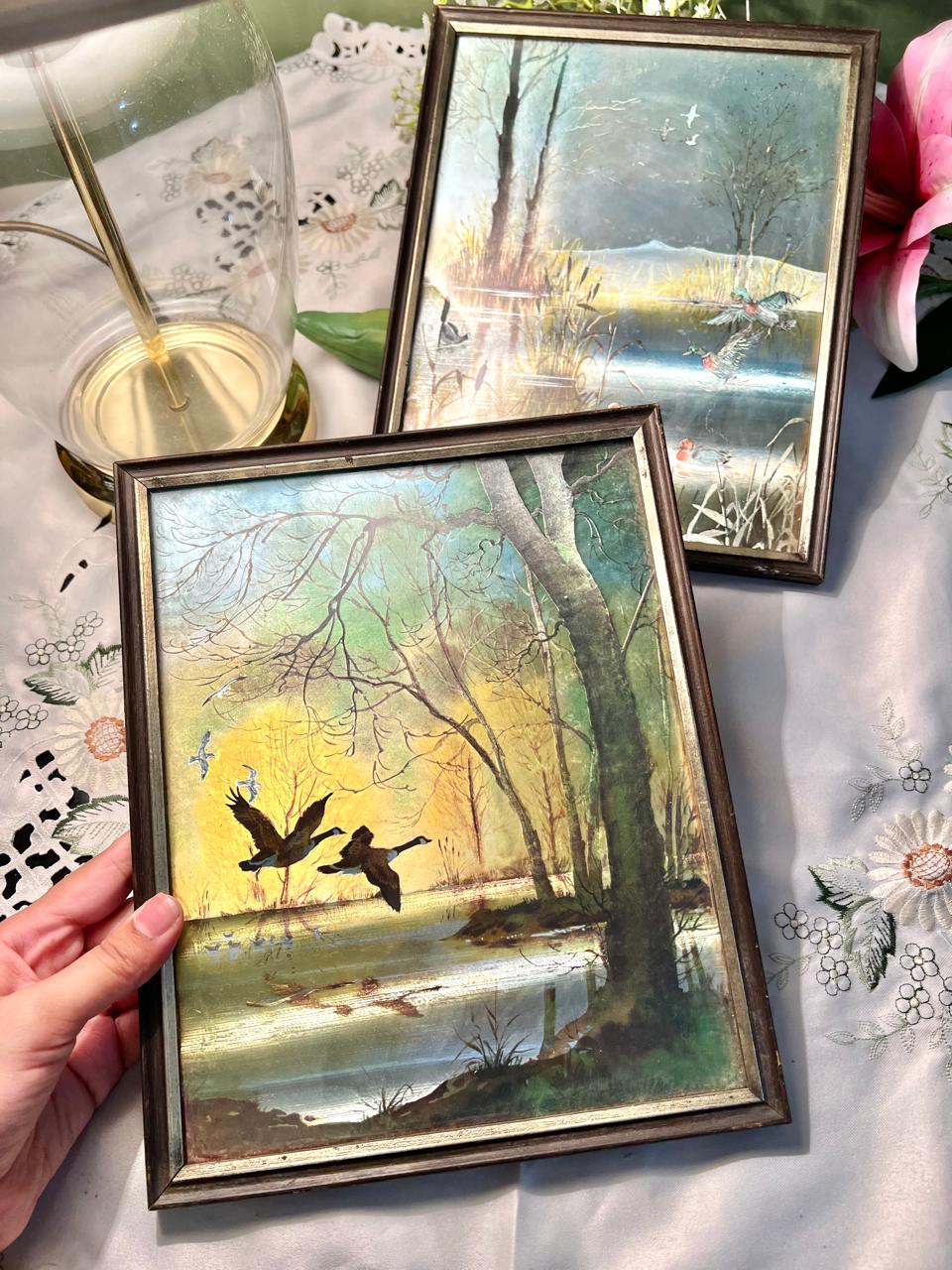 Vintage Wildlife Framed Artwork Pair Approx. 30 cm