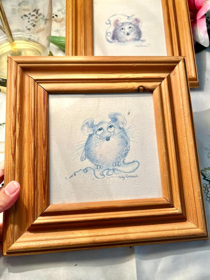 Vintage Mouse Framed Art Print Pair Approx. 28 cm