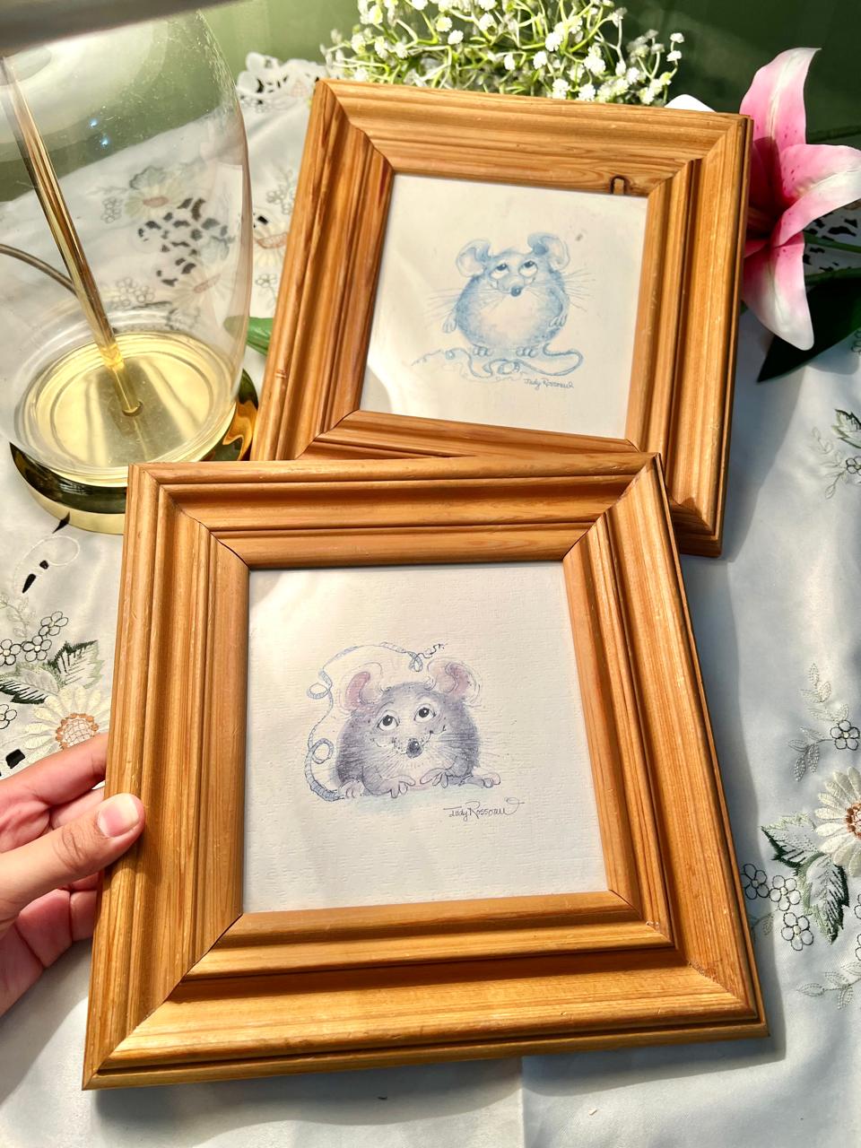 Vintage Mouse Framed Art Print Pair Approx. 28 cm