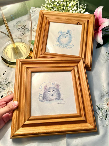 Vintage Mouse Framed Art Print Pair Approx. 28 cm