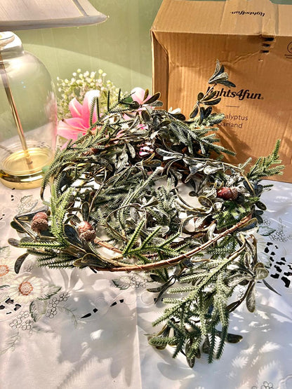 Lights4fun Eucalyptus & Acorn Garland – Approx. 65 cm