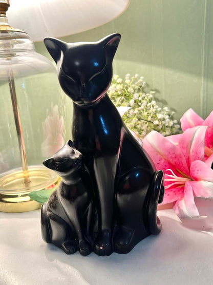 Black Cat Pair Figurine 9" Decorative Home Accent