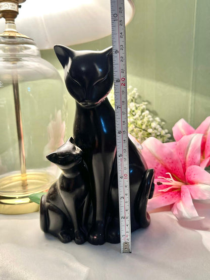 Black Cat Pair Figurine 9" Decorative Home Accent