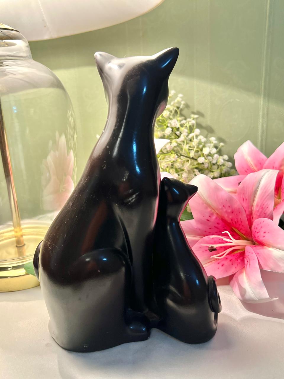 Black Cat Pair Figurine 9" Decorative Home Accent