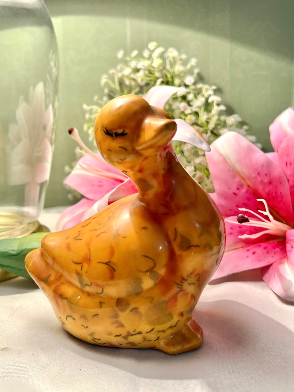 Vintage Orange Duck Figurine Glazed Ceramic Approx. 13 cm