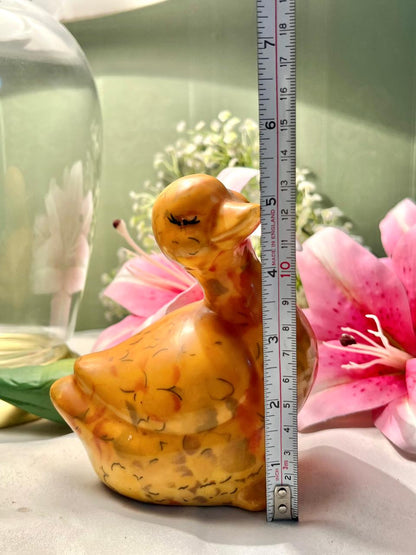 Vintage Orange Duck Figurine Glazed Ceramic Approx. 13 cm