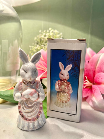 Vintage Rabbit Figurine Pearlescent Pink & White Approx. 12 cm