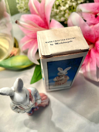 Vintage Rabbit Figurine Pearlescent Pink & White Approx. 12 cm