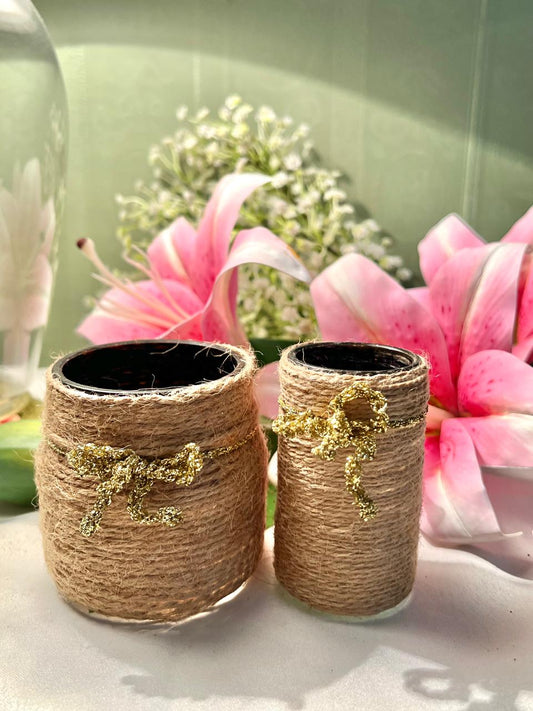Jute-Wrapped Crystal Decorative Holders Set of 2