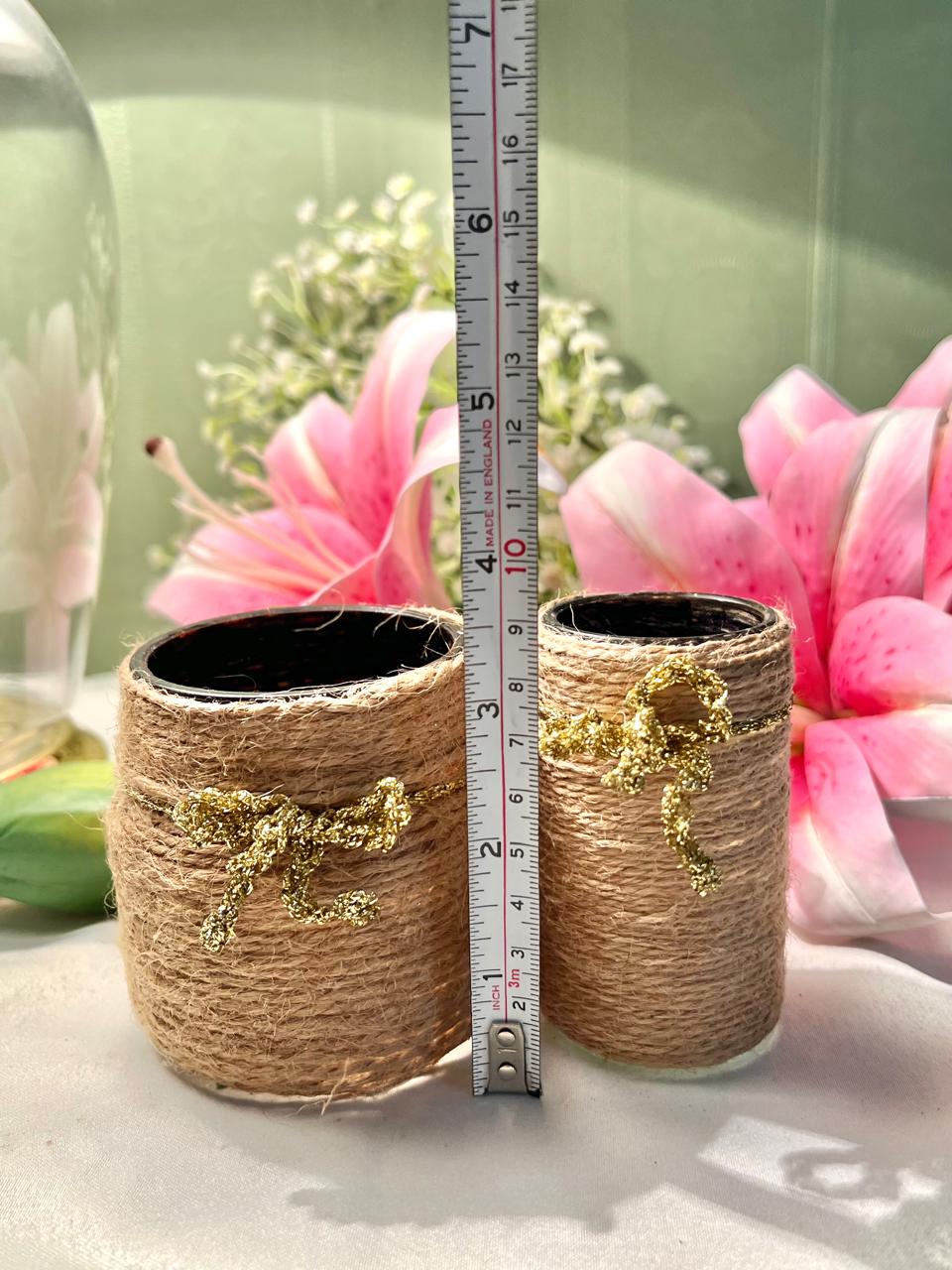 Jute-Wrapped Crystal Decorative Holders Set of 2