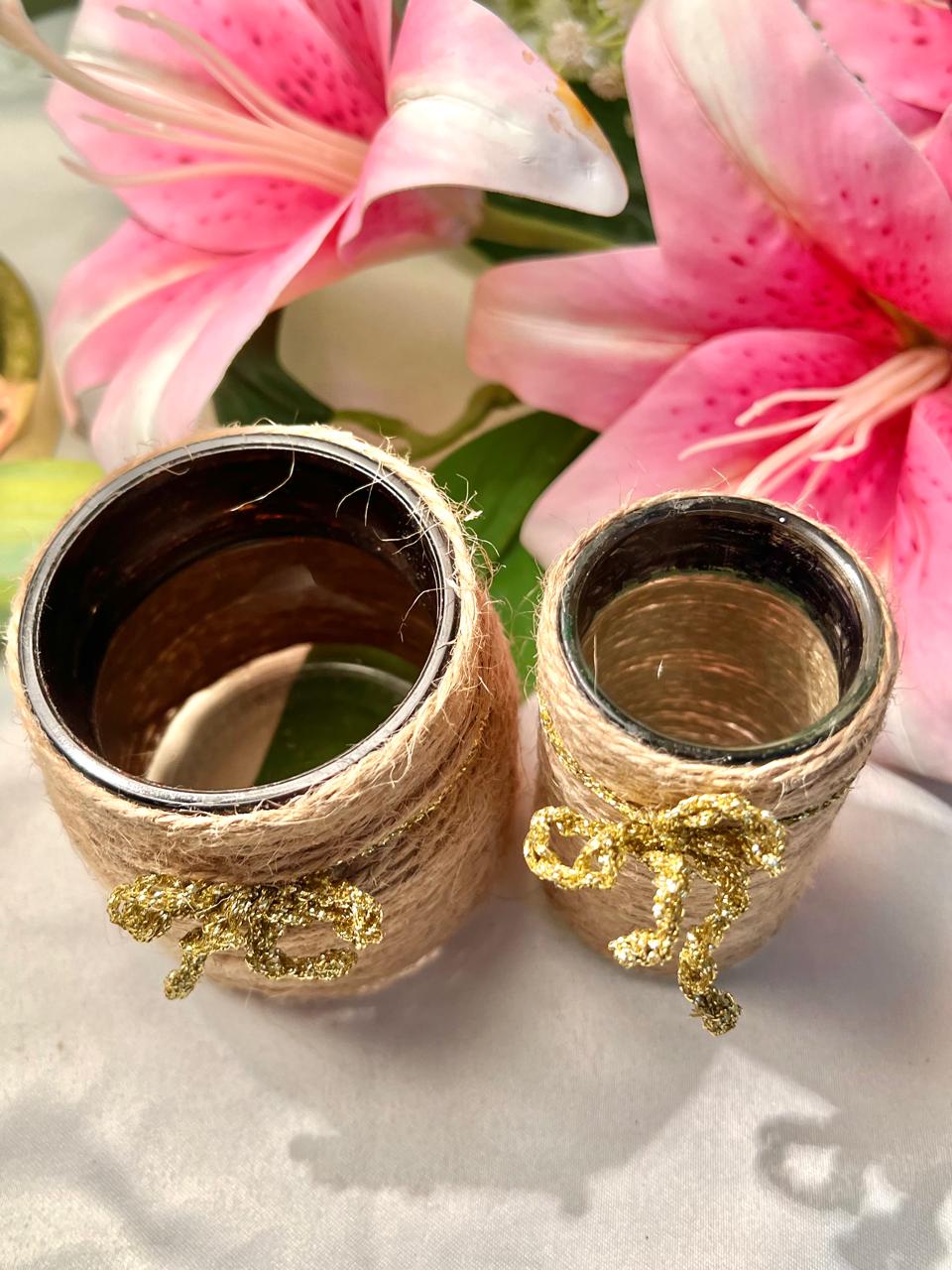 Jute-Wrapped Crystal Decorative Holders Set of 2