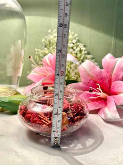 Clear Crystal Potpourri Bowl with Red Botanicals 3.5"