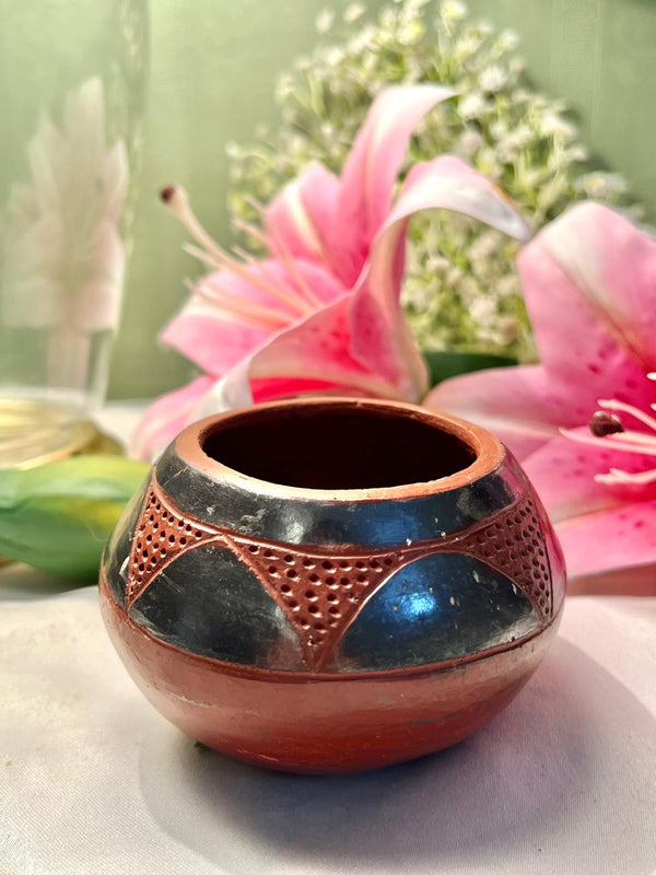 Terracotta Planter with Black Geometric Detailing