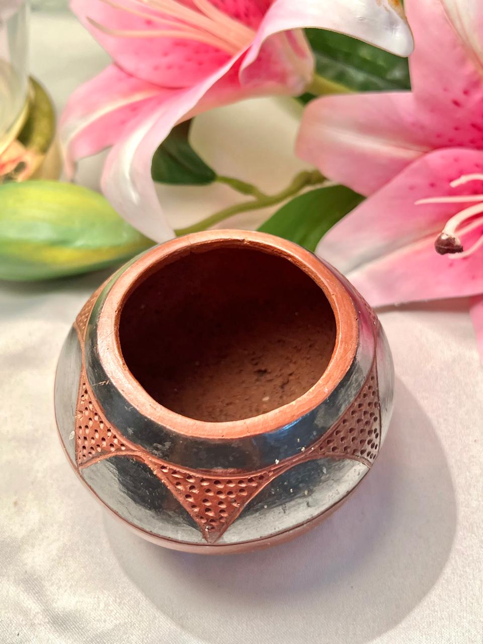 Terracotta Planter with Black Geometric Detailing