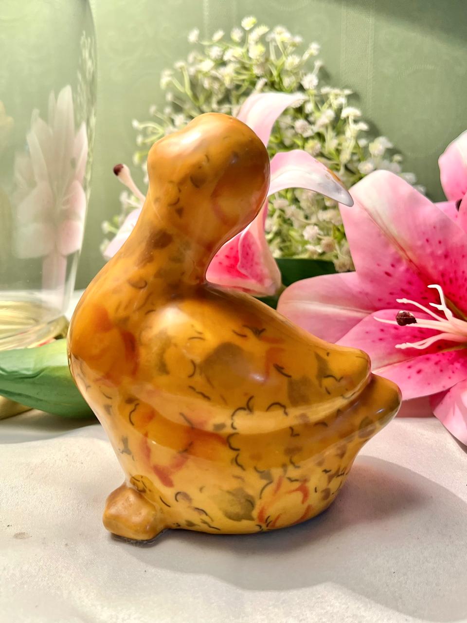 Vintage Orange Duck Figurine Glazed Ceramic Approx. 13 cm