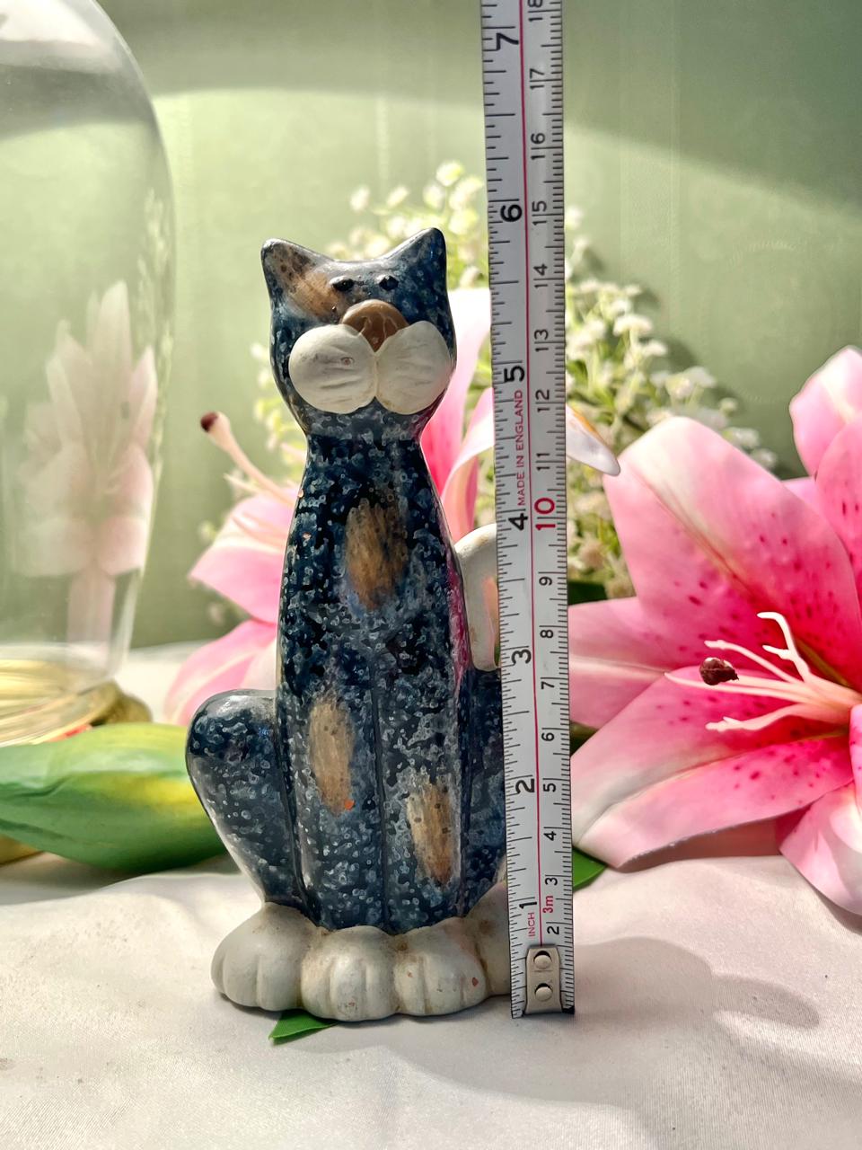 Vintage Blue Cat Figurine Approx. 14 cm