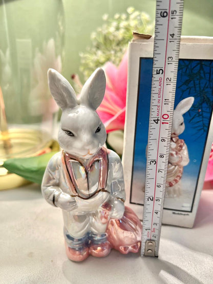 Vintage Rabbit Figurine Pearlescent Pink & White Approx. 12 cm