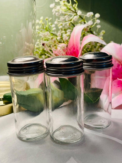Clear Crystal Storage Jars with Black Lids Set of 3