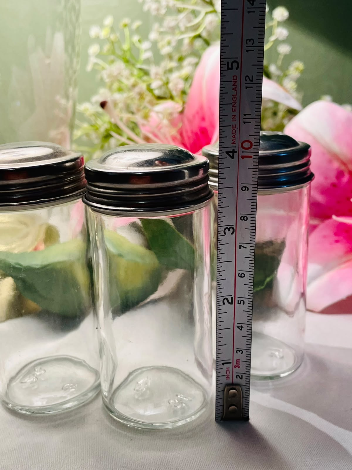 Clear Crystal Storage Jars with Black Lids Set of 3