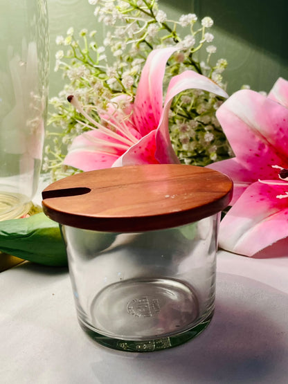 Clear Crystal Storage Jar with Wooden Lid 3.25"