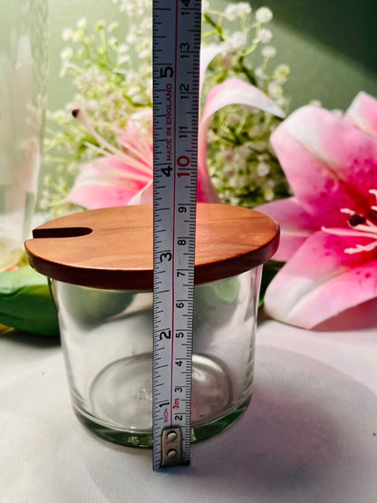 Clear Crystal Storage Jar with Wooden Lid 3.25"