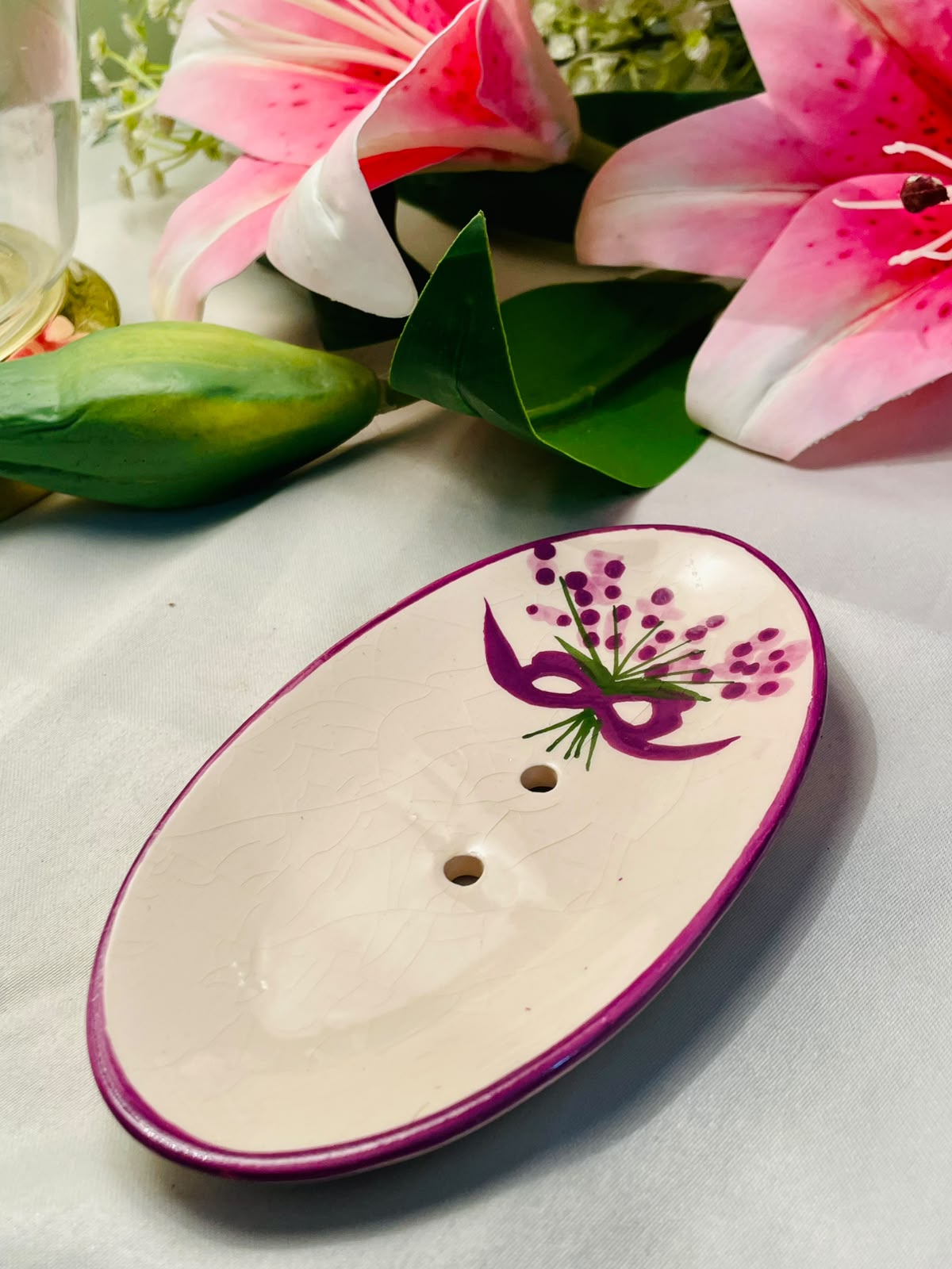 Hand Painted Le Chatelard 1802 Floral Ceramic Soap Dish 6"