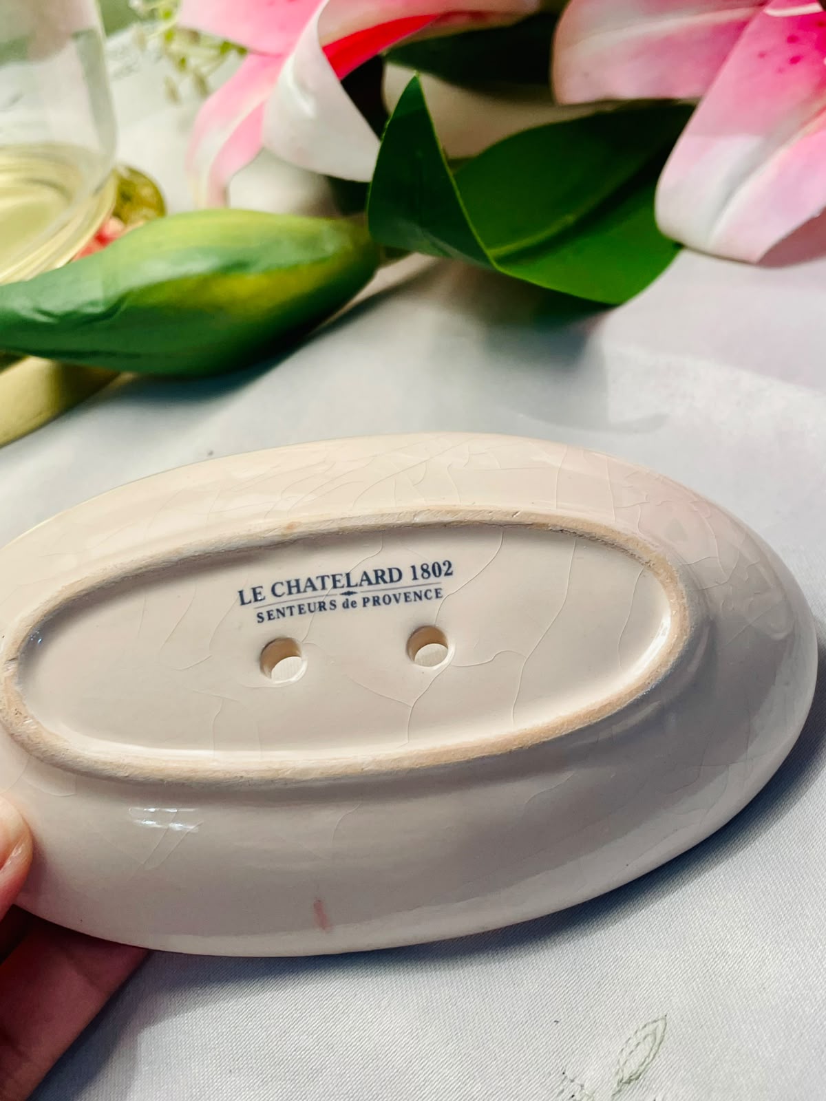 Hand Painted Le Chatelard 1802 Floral Ceramic Soap Dish 6"