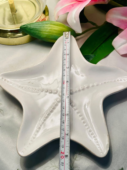 White Starfish Ceramic Decorative Dish 8"